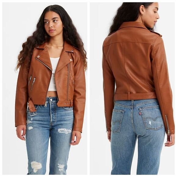 Levi’s Faux Moto Leather Jacket new with tags from Nordstrom XL Camel brown - Picture 1 of 13
